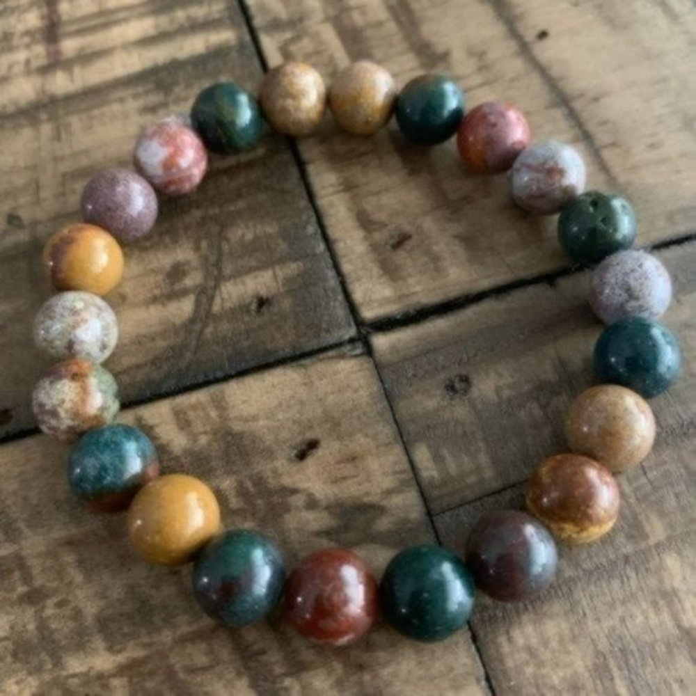 8mm Ocean Jasper Chakra Stretch Bead Bracelet - Picture 2 of 6